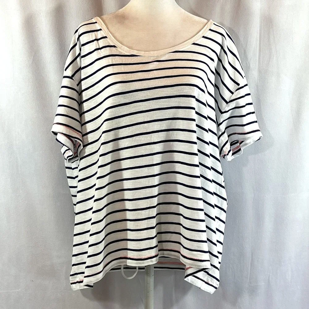 Vineyard Vines Surftee White & Navy Blue Stripes Orange Trim Top T-Shirt… - Picture 1 of 7